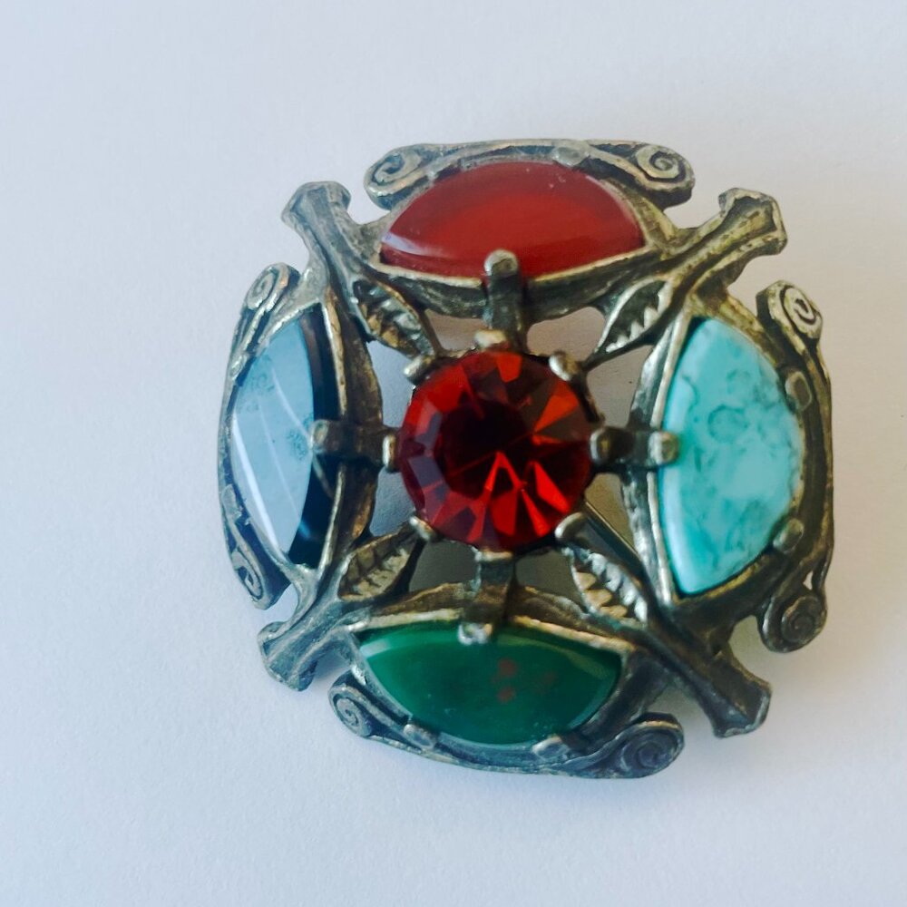 Signed Miracle Multi Color Stone Brooch